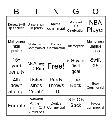 2024 Super Bowl Bingo Card Bingo Card