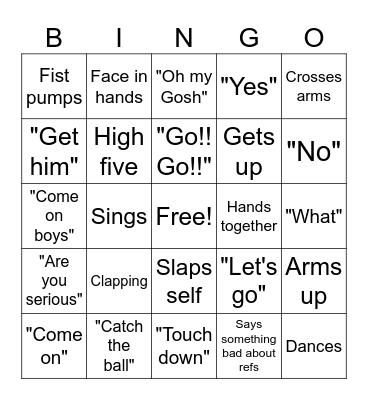 Katrina's Football Bingo Card