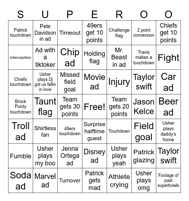 Super Bowl 2024 Bingo Card