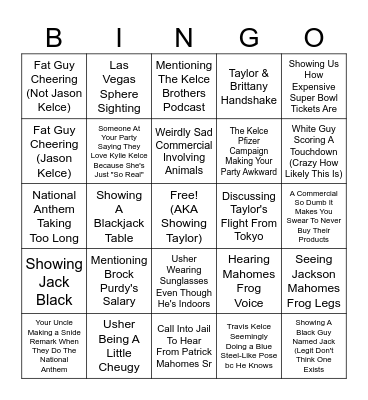 Super Bowl Sunday Bingo Card