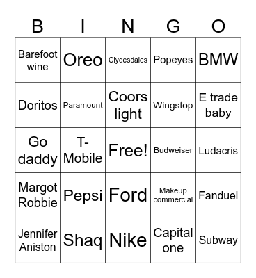 Super Bowl Bingo Card