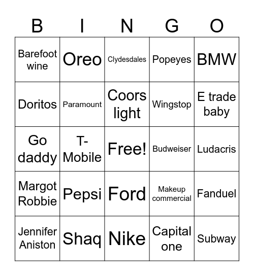 Super Bowl Bingo Card