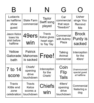 Super Bowl LVIII Bingo Card