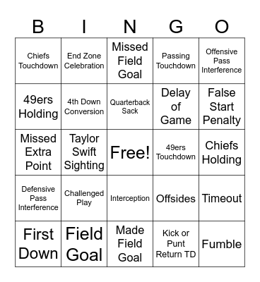 Superbowl Bingo Card