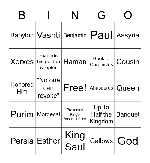 The Book of Esther Bingo Card