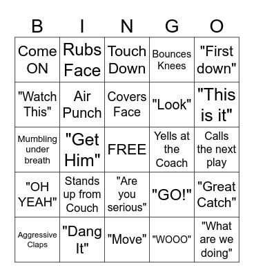 Husband Superbowl Bingo Card