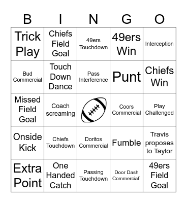 Super Bowl Bingo Card