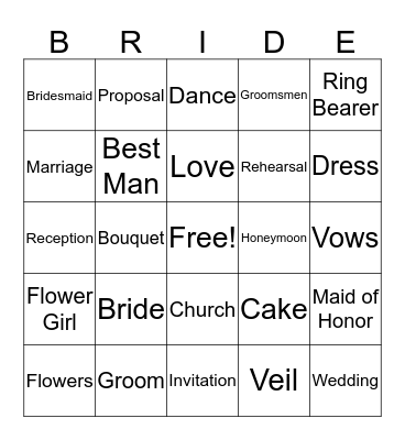 Bridal Shower Bingo Card
