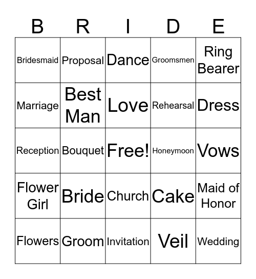 Bridal Shower Bingo Card