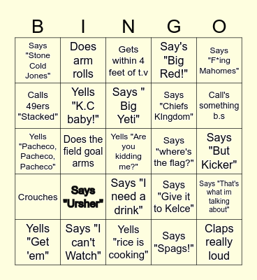 Superbowl Bingo Card