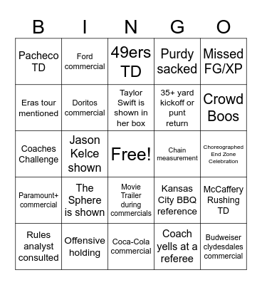 Super Bowl 2024 Squad Bingo Card