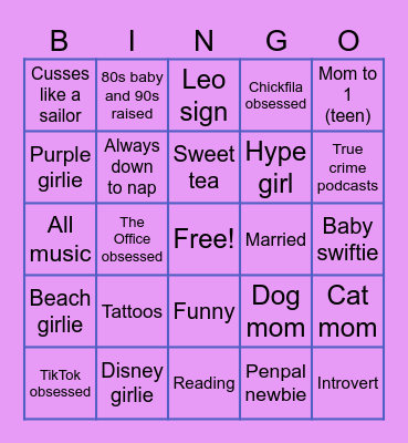 Ashley’s PenPal Bingo Card
