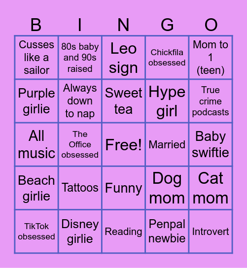 Ashley’s PenPal Bingo Card