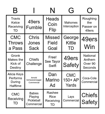 Super Bowl Bingo Card