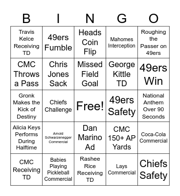 Super Bowl Bingo Card