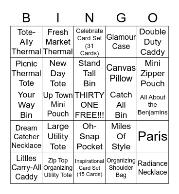 Thirty One Bingo! Bingo Card