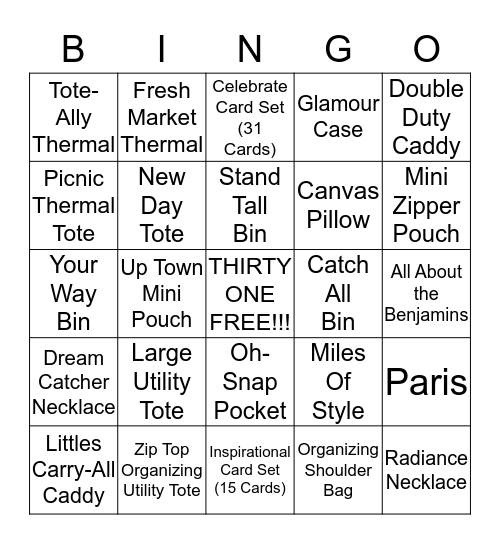 Thirty One Bingo! Bingo Card