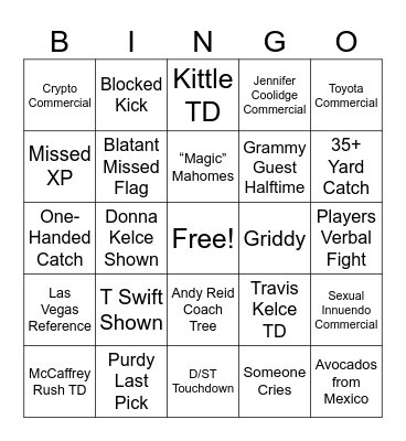 Super Bowl Bingo Card