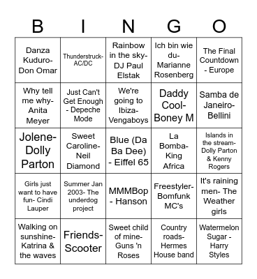 Foute Muziek Bingo Card