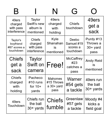 Super Bowl LVIII Bingo Card