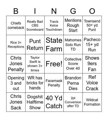 Superbowl Bingo Card