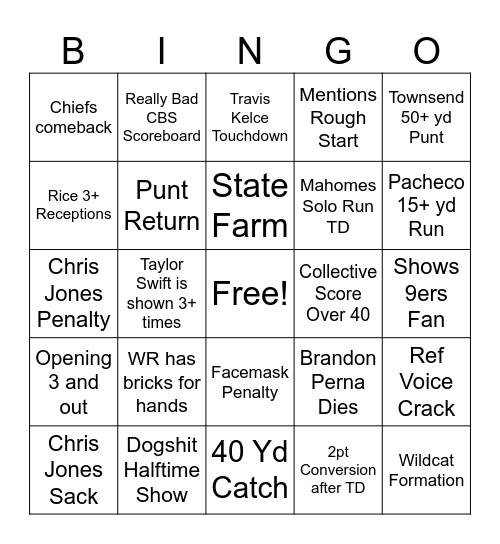 Superbowl Bingo Card