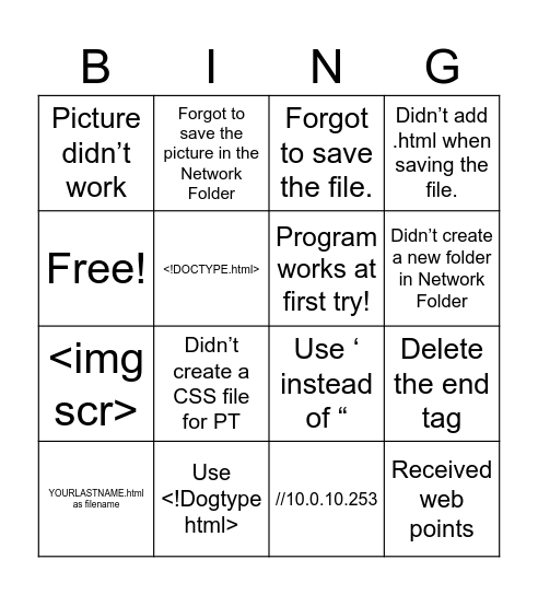 HTML and CSS Bingo Card