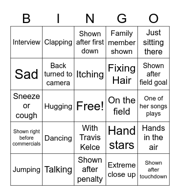 Taylor Swift Super Bowl Bingo Card