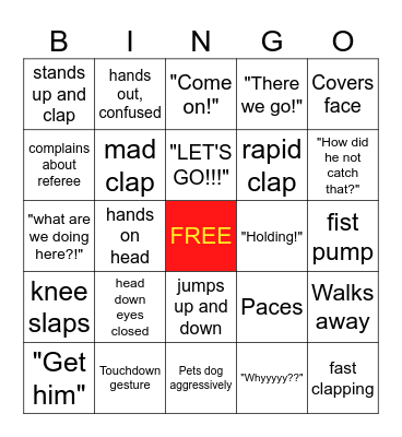 THE BIG GAME REACTIONS BINGO Card