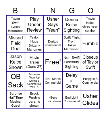 Super Bowl Bingo Card