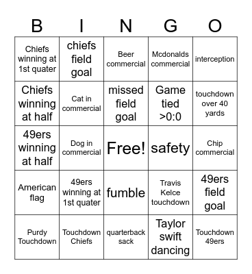 Superbowl Bingo Card