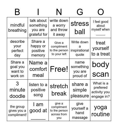 Self-Care Bingo Card