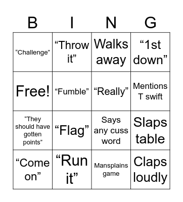 Superbowl Bingo Card