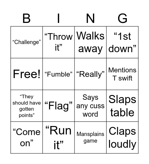 Superbowl Bingo Card