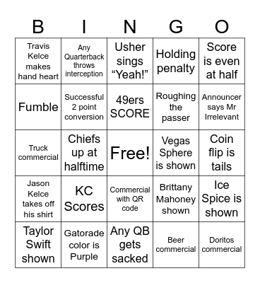 Super Bowl LVIII BINGO Card