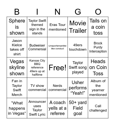 Super Bowl Bingo Card