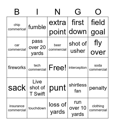 Super Bowl Bingo Card