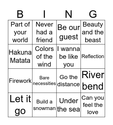 Popular Music Bingo Card