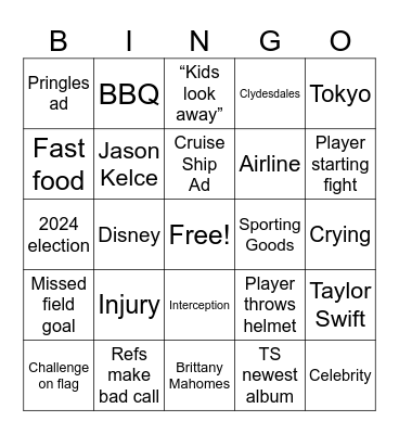 Super Bowl Bingo Card