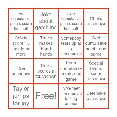 Super Bowl Bingo (Taylor's Version Bingo Card