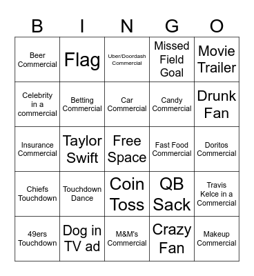 Superbowl Bingo Card