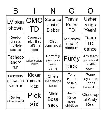 Superbowl Bingo Card