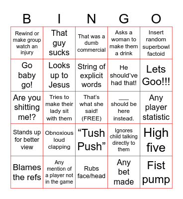 Super Bowl Bingo Card