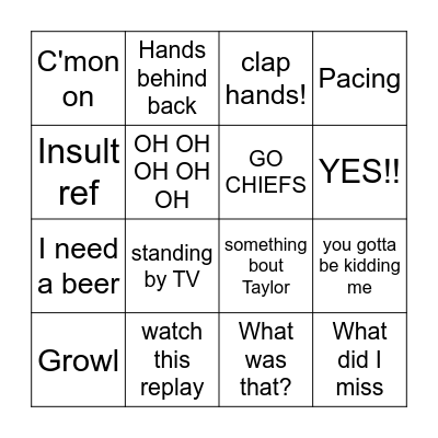 SUPER BOWL Bingo Card