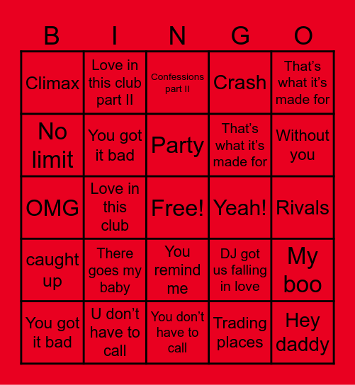 Usher’s Half Time ‘24 Bingo Card