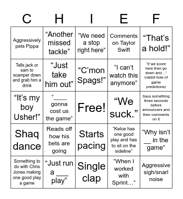 SUPA BOWL Bingo Card