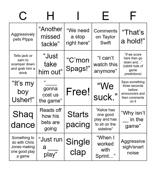 SUPA BOWL Bingo Card