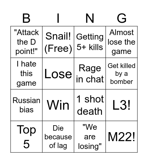 WAR Thunder yay Bingo Card