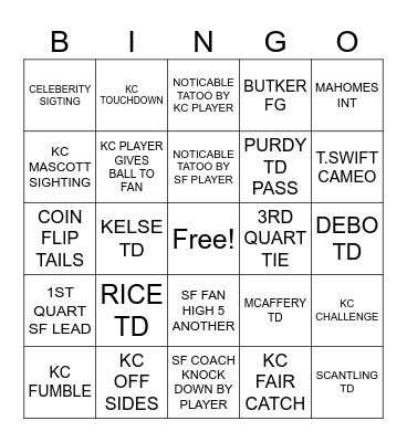 SUPERBOWL BINGO Card