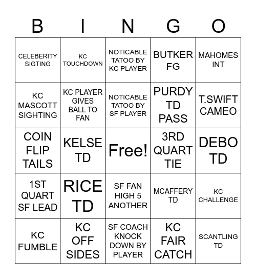 SUPERBOWL BINGO Card